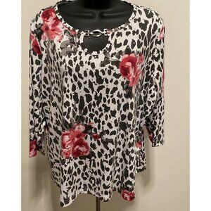 C.D. Petites Womens Size PXL Top Multi Color Beaded  Classy Long Sleeve